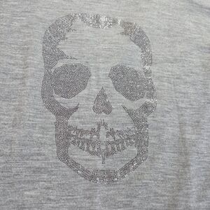 Zadig & Voltaire Happy Skull Gray Distressed V Neck Merino Wool Sweater. S